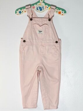 OshKosh B'gosh Pastel Pink Heart Pocket Overalls Girls Toddler Infants Size 18M